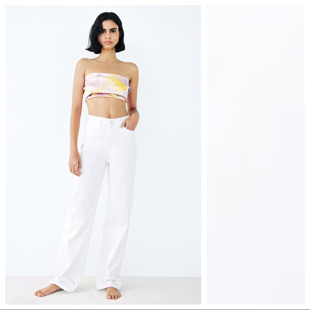 NWT Zara White High Waist Straight Leg Size 8, 10.